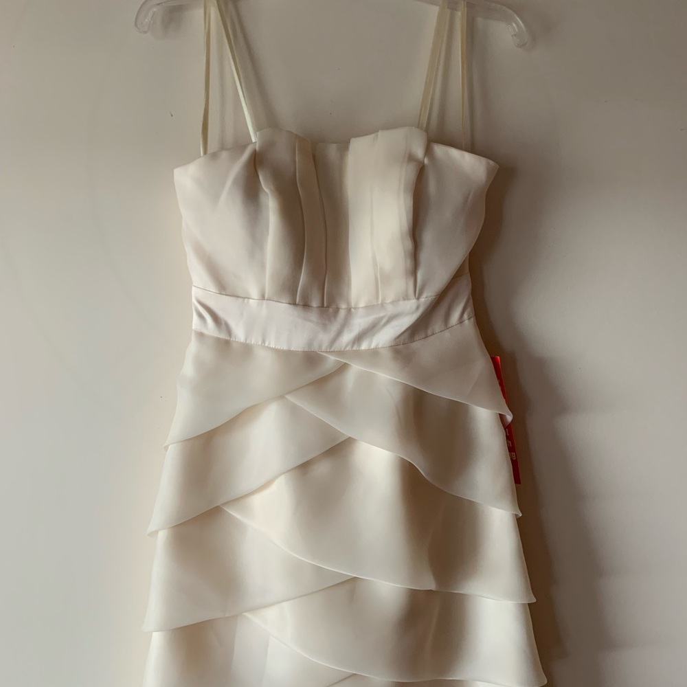 Max and Cleo  ivory/ cream organza long tiered dress.  Size 2 - Picture 2 of 15